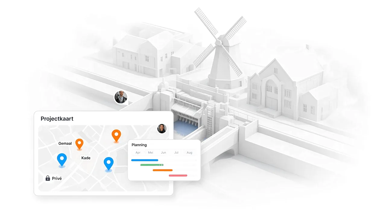 Projectkaart met locaties, planning en privé-status